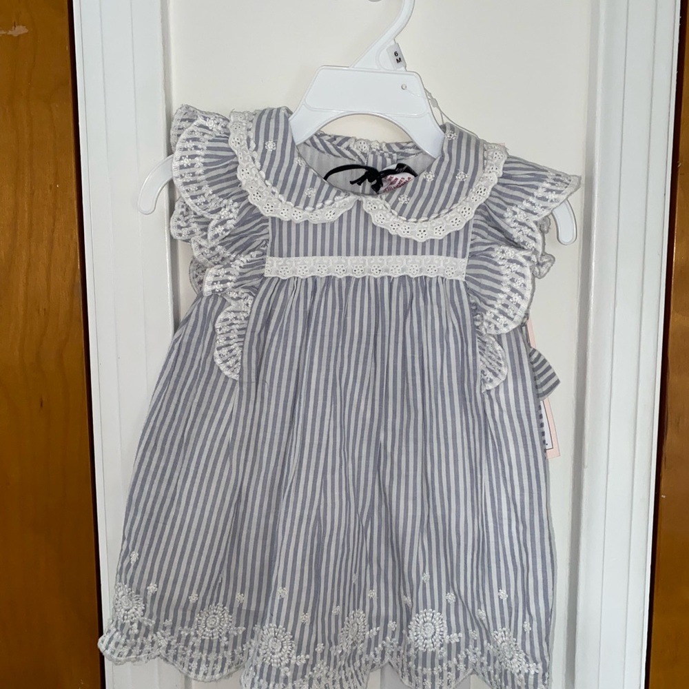 cupcakes & cashmere Blue and White Striped Kids Dress